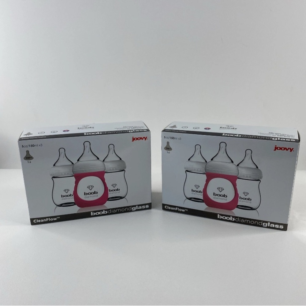 Lot of 6 NEW Joovy Boob Diamond 5 oz Glass Baby Bottles